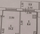 1-комн, 28кв м, этаж 8/16 улица Бабушкина, 12/3