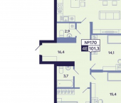 4-комн, 101 кв м, этаж 9/16 ул Новопортовская, 1А/1