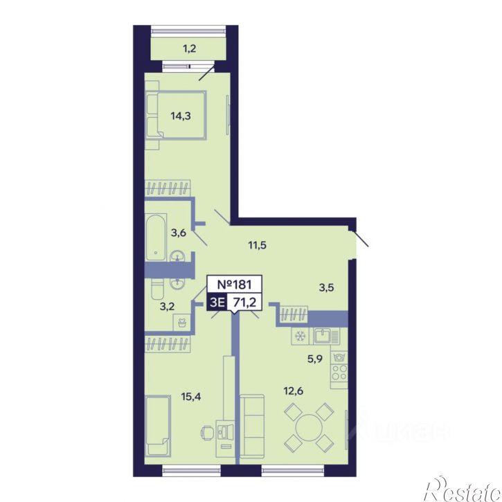 3-комн квартира в новом доме ул Новопортовская, 1А/1,  д. 1А/1