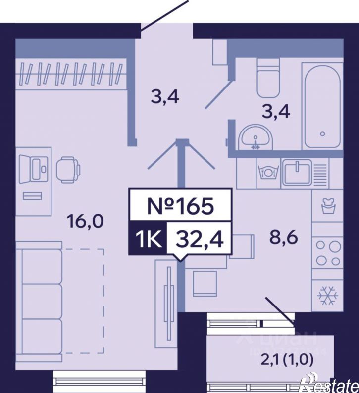 1-комн квартира в новом доме ул Новопортовская, 1,  д. 1