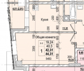 1-комн, 42 кв м, этаж 1/16 улица Гастелло, 3