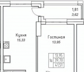 1-комн, 41 кв м, этаж 2/16 Автодорожная улица