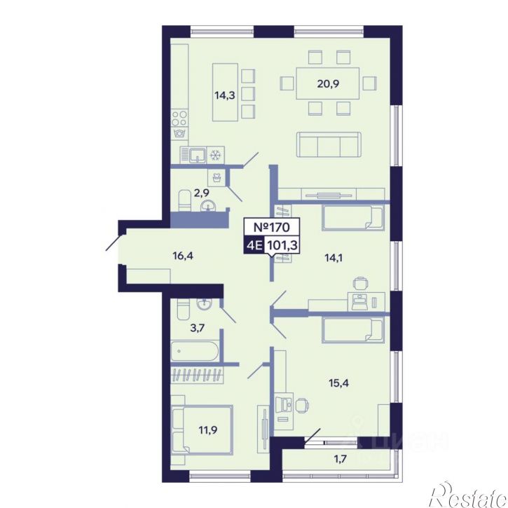 4-комн квартира в новом доме ул Новопортовская, 1А/1,  д. 1А/1