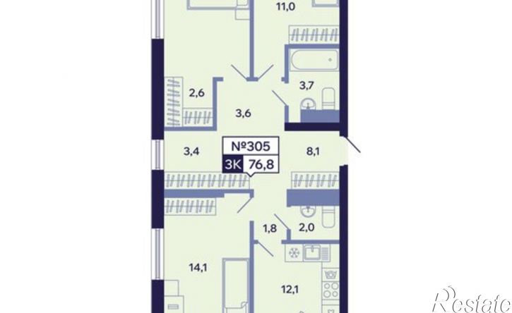 3-комн квартира в новом доме ул Новопортовская, 1А/1,  д. 1А/1