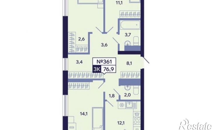 3-комн квартира в новом доме ул Новопортовская, 1А/1,  д. 1А/1
