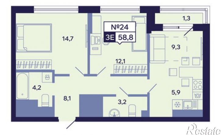 3-комн квартира в новом доме ул Новопортовская, 1А/1,  д. 1А/1