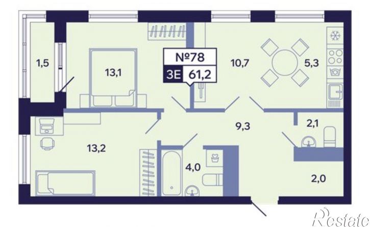 3-комн квартира в новом доме ул Новопортовская, 1А/1,  д. 1А/1