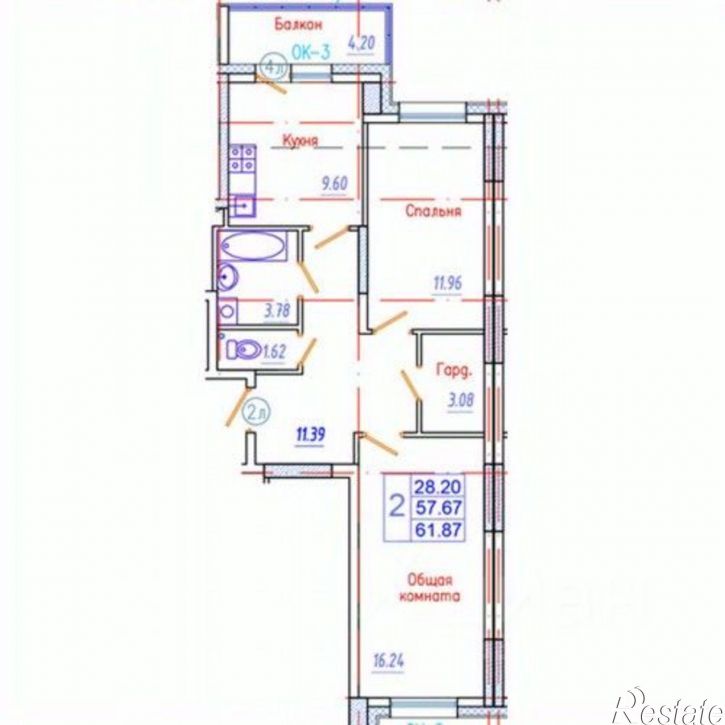 2-комн квартира в новом доме ул им. Д.Д.Красильникова, 11/2,  д. 11/2