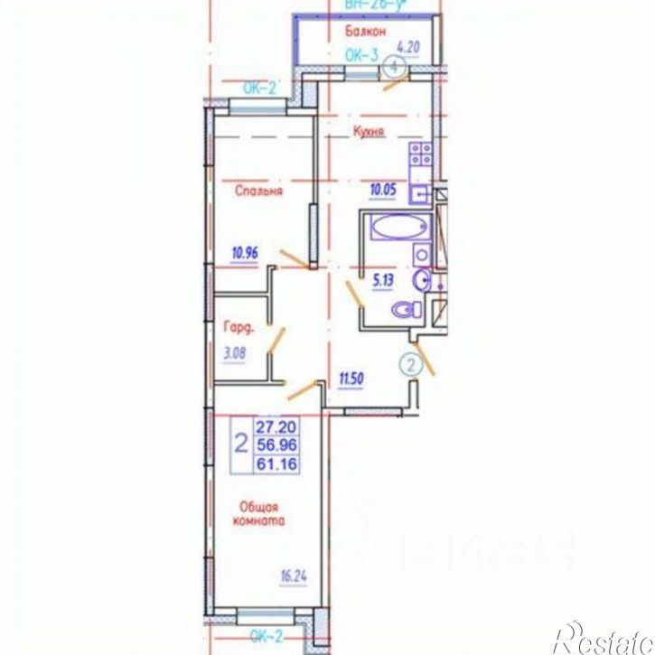 2-комн квартира в новом доме ул им. Д.Д.Красильникова, 11/2,  д. 11/2