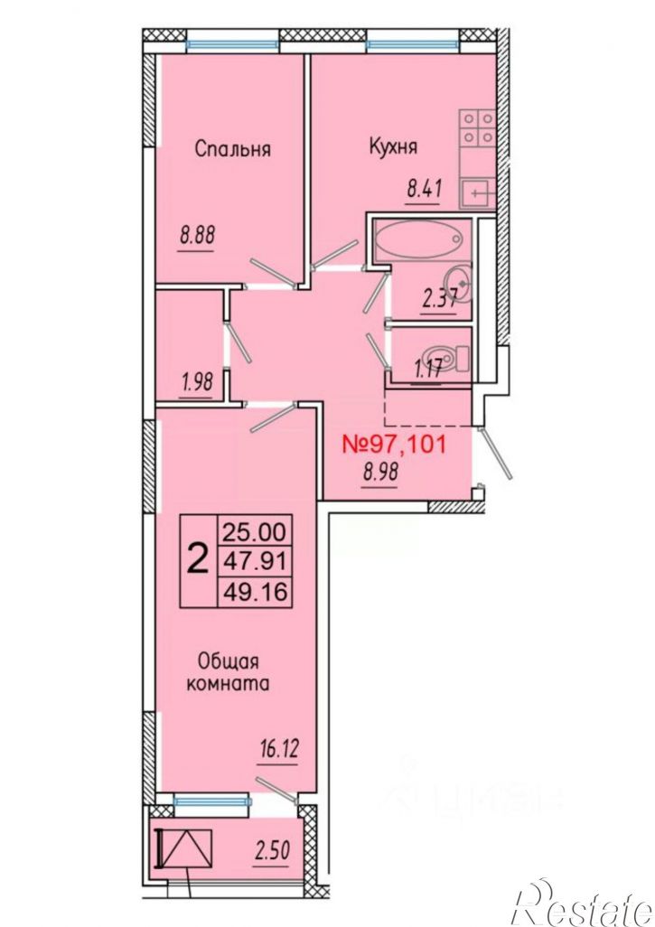 2-комн квартира в новом доме ул Пекарского, 2/1,  д. 2/1